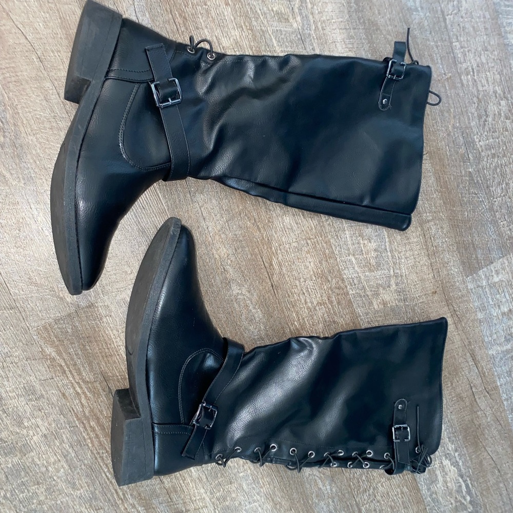 Wanted Lady Luck Decorative Lace-up Back Knee High Riding Boot - Vegan Leather - Picture 2 of 11